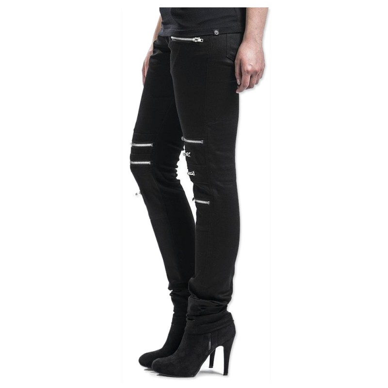 Women Gothic Punk Rock Vegan Armor Biker 8 Metal Zipper Cotton Pants 